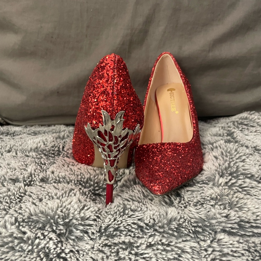 Red Glitter Heels with Silver Accent